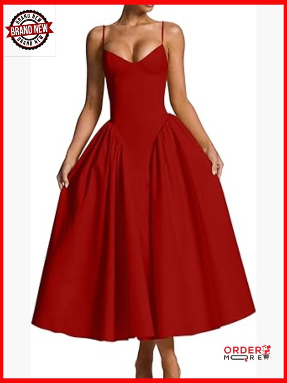 Elegant V Neck Spaghetti Strap A Line Ruched Wedding Party Midi Dress